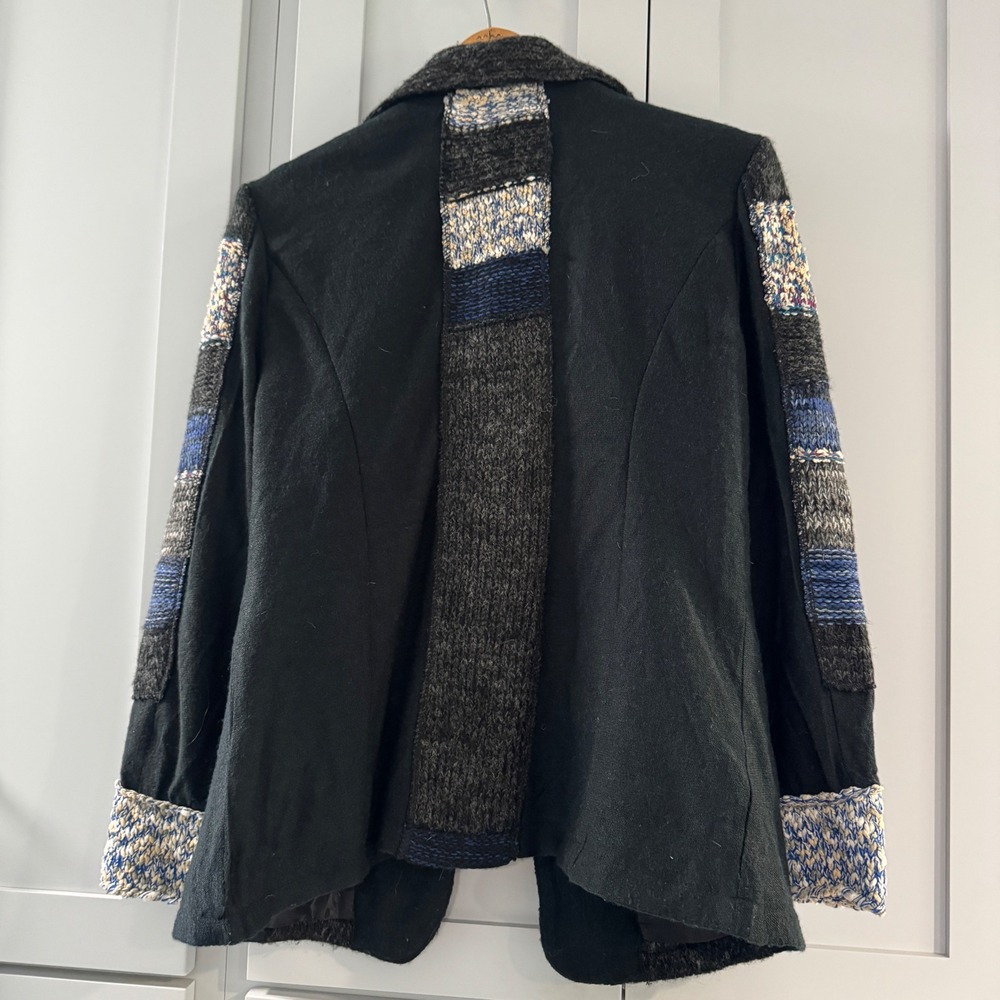 Monroe & Main Knit Patchwork Blazer Jacket Medium Lagenlook Artsy Art to Wear - Picture 2 of 6
